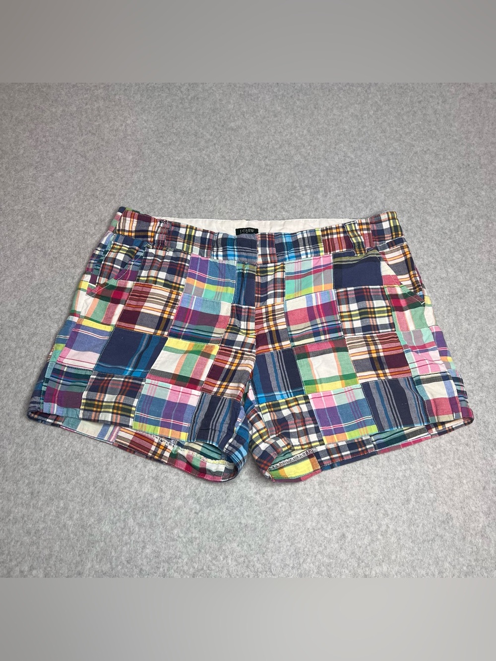 J.Crew Womens Madras Plaid Patchwork Shorts Multicolor Sz 12 Preppy Rustic